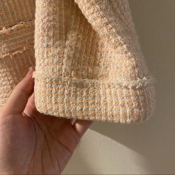 Alice + Olivia Tweed Box Jacket Blazer Pink Peach Fray Long Sleeve Slit Sz XS - Picture 6 of 8